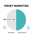 Graphic of niche market showing focused segment within a broader market using icons and target imagery.