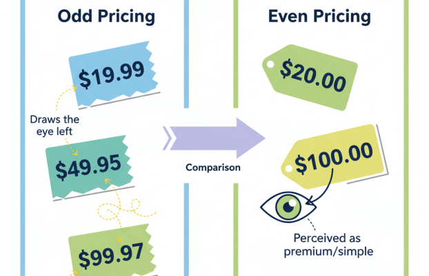 Comparison of pricing ending in odd numbers vs even numbers showing visual differences