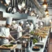 Efficiently equipped restaurant kitchen with essential equipment