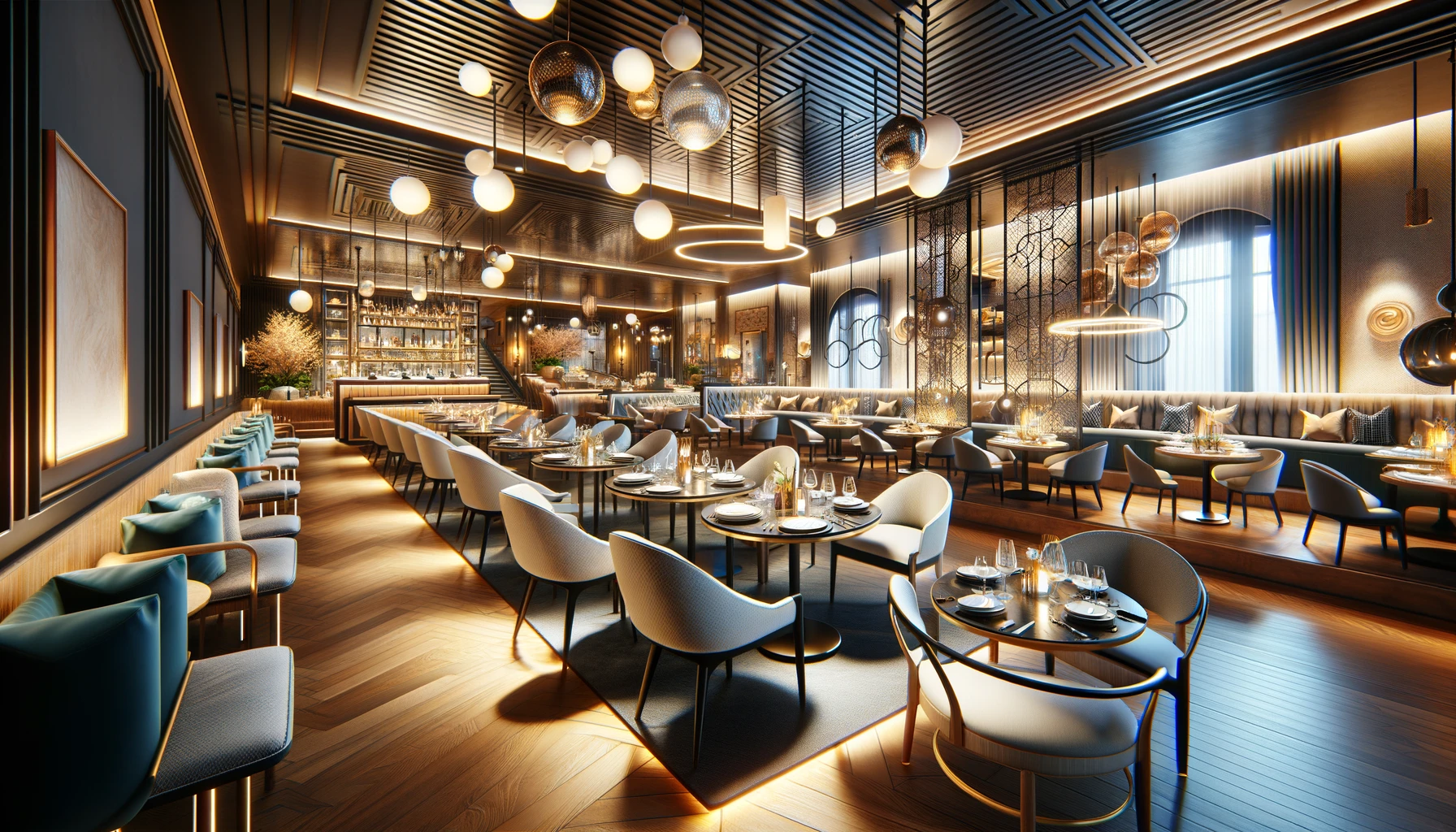 Chic and elegant restaurant interior, demonstrating the impact of decor on restaurant start up costs