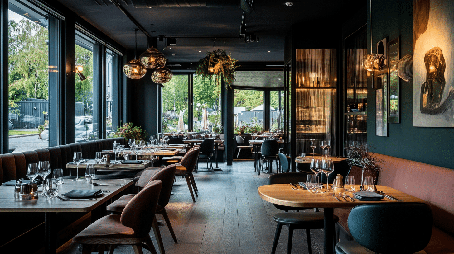 Michelin-starred Norwegian restaurant with Nordic decor and seafood dishes.