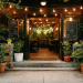 Affordable entrance landscaping ideas for cafes exterior design.