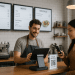 Café scene with barista using an all-in-one café POS with online ordering system.