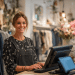 Boutique cashier using a POS system for boutique retail.