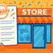 Illustration of a retail store opening checklist overlay on a storefront.