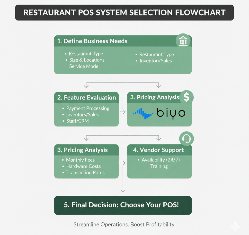 Flowchart showing how to choose a new restaurant POS system