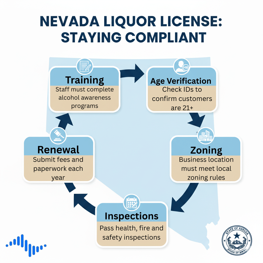 Flowchart of liquor license in Nevada compliance process