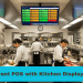 Restaurant POS with kitchen display system showing digital tickets on a touchscreen.