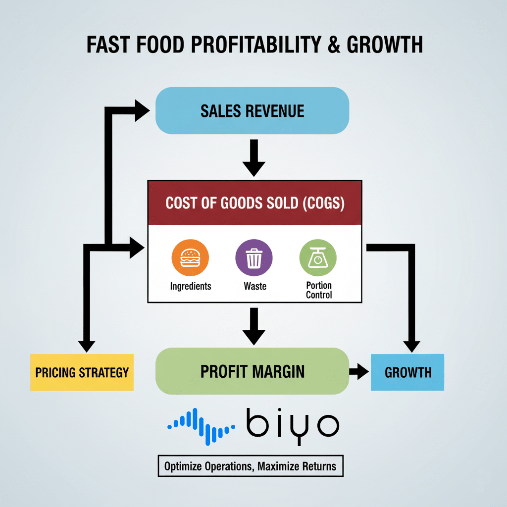 Flowchart showing understanding (COGS) in fast food and profit margins.