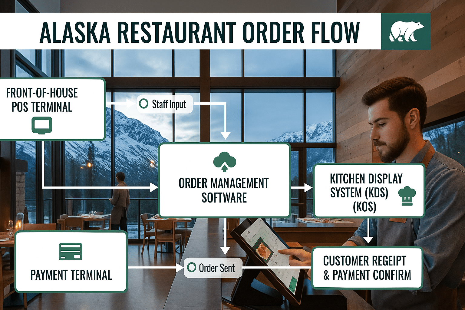 Flowchart of how Alaska restaurant POS system manages orders and payments.