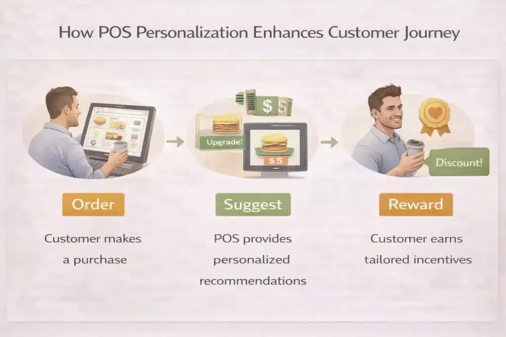 POS personalization workflow showing customer journey and targeted offers